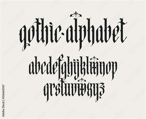 Gothic font. Full set of letters of the English alphabet in vintage ...