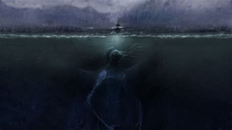 horror creepy ocean rain cthulhu ships fantasy art underwater lurker ...