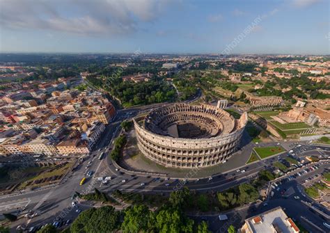 Aerial view of Roman Colosseum, Rome, Italy - Stock Image - F038/8246 ...