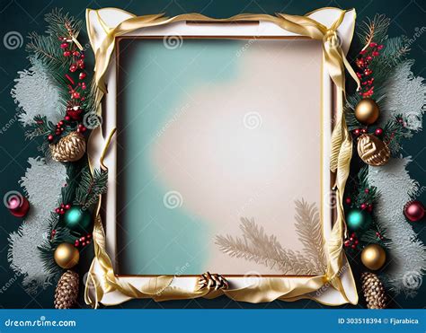 Gold Frame with Christmas Decoration Stock Illustration - Illustration ...