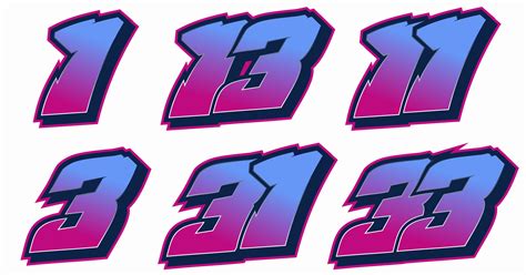 Racing Font Number Vector One Three Thirteen Thirty Three Editable ...