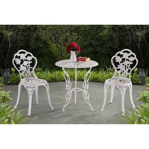 Sunjoy Releve Cast Aluminum 3-Piece Outdoor Bistro Set, White - Walmart.com