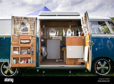 VW Split Screen Volkswagen camper van interior at a VW show. England ...