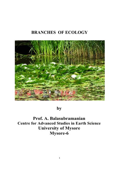 (PDF) BRANCHES OF ECOLOGY