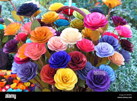 Multicolor colorful wooden flowers handicraft of Poland Stock Photo - Alamy