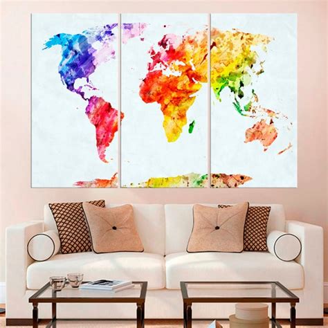 Large Map Colorful World Map Canvas Prints Map For Kids 5 | Etsy