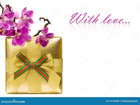 Gift box with orchid stock photo. Image of celebrating - 13133452