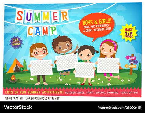 Kids summer camp education advertising poster Vector Image