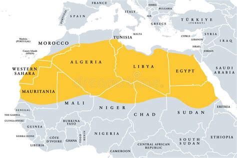 The Sahara, Hot Desert on the African Continent, Political Map Stock ...