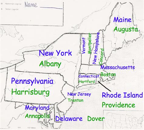 Northeast United States Map With Capitals