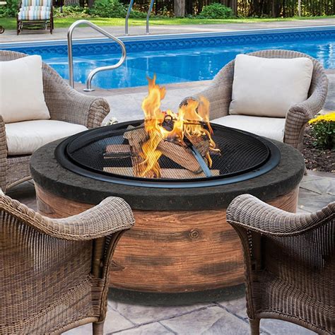 Round Fire Pit Wood Burning Fireplace Outdoor Patio Garden Steel Base ...