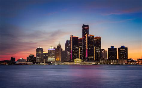 Download wallpapers Detroit, 4k, skyline, sunset, Michigan, USA ...