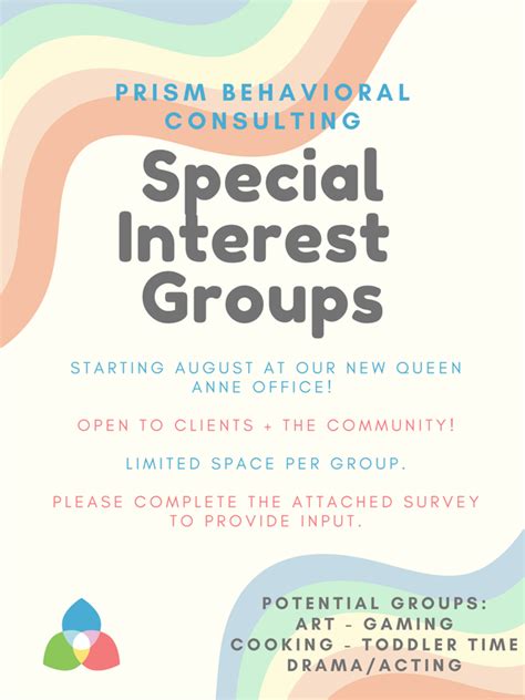 Announcement: Special Interest Groups! - Prism Behavioral Consulting