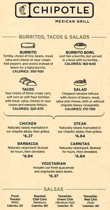 chipotle menu