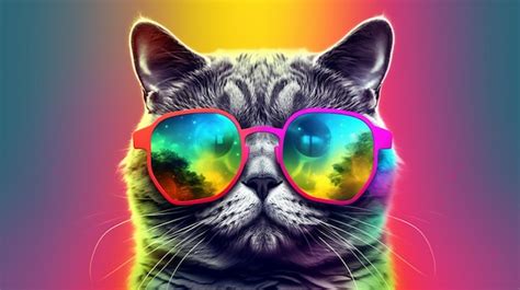 Premium Photo | Cat in a rainbow glasses wallpaper