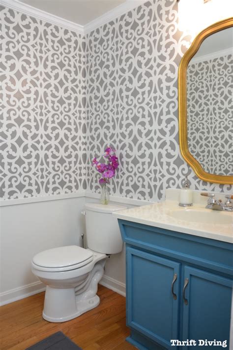 My Colorful Gray Bathroom Makeover With a Wall Stencil