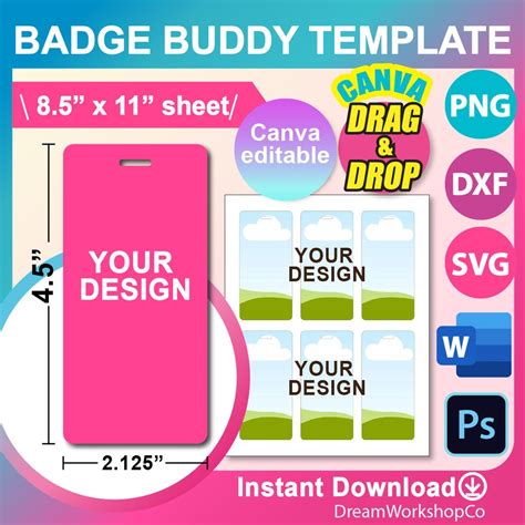 ID Badge Template, Id Badge Blank Template, SVG, Canva, DXF, Ms Word ...