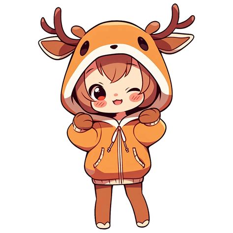 Cute Chibi Girl Wearing A Deer Hoodie AI Generative 33494440 PNG