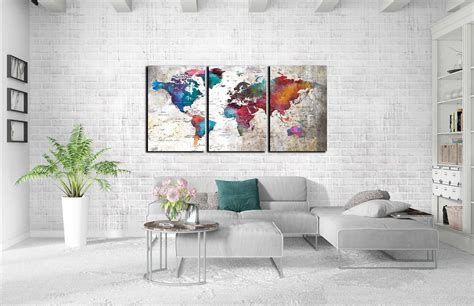 World map wall art World map canvas large watercolor art | Etsy