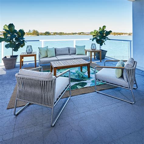 Lloyd Flanders Elevation Modern Outdoor Furniture Set with Teak Tables ...