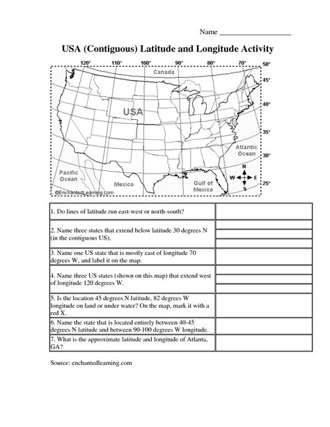 Printable Longitude And Latitude Worksheets