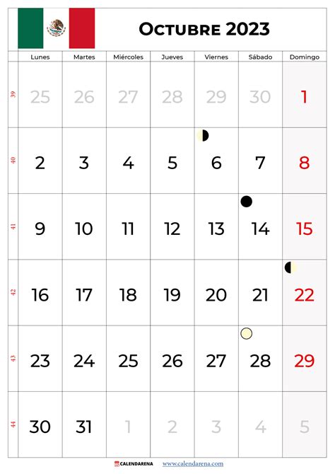 Calendario Octubre 2023 Mexico