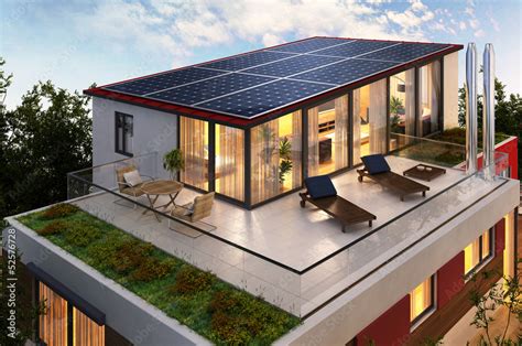 Solar panels on the roof of the penthouse Stock Illustration | Adobe Stock