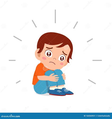 Cute Sad Kid Boy Sitting Alone Scared Stock Illustration - Illustration ...