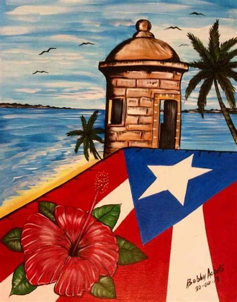 Puerto Rico Art: Flag on the Beach Painting