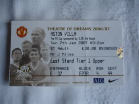 MANCHESTER UNITED V Aston Villa TICKET STUB 7 Jan 2007 FA Cup £3.99 ...