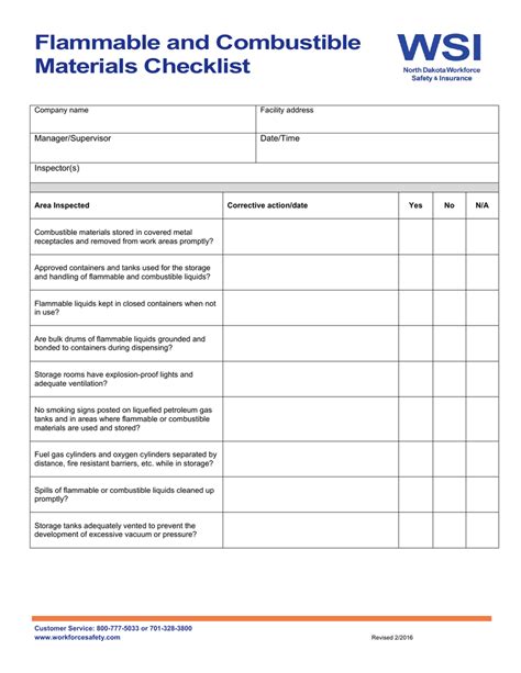 Flammable and Combustible Materials Checklist