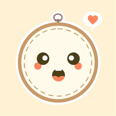 Cute And Kawaii Embroidery Hoop Vector Art Illustration. Brown wooden ...