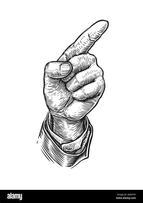 Hand with pointing finger. Sketch vintage vector illustration Stock ...