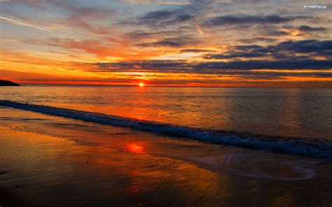 Plaża, Morze, Zachód słońca