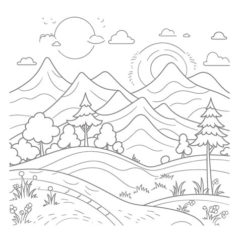 Simple Mountain Landscape Free Printable Coloring Pages Outline Sketch ...