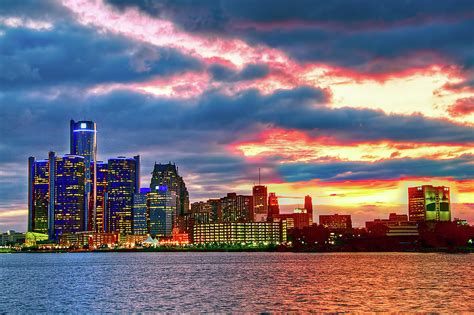 Detroit Skyline At Sunset by Joshua Bozarth