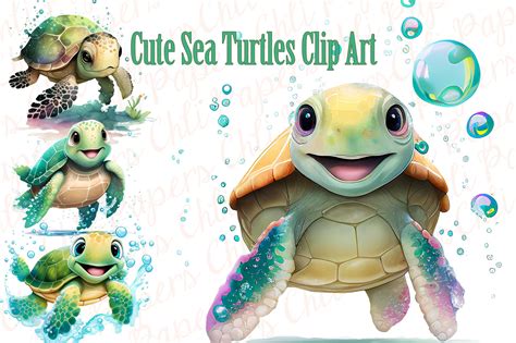 Cute Cartoon Baby Sea Turtle