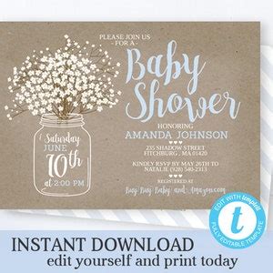 Rustic Baby Boy Shower Invitation Editable Template Mason Jar - Etsy