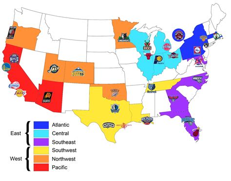 Here's a map I made of all NBA teams organised by Conference and ...