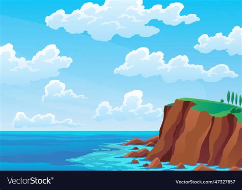 Sea landscape rocky coast under cloudy sky ocean Vector Image