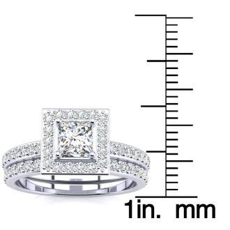 Halo Engagement Rings | 1 Carat Princess Cut Pave Halo Diamond Bridal ...