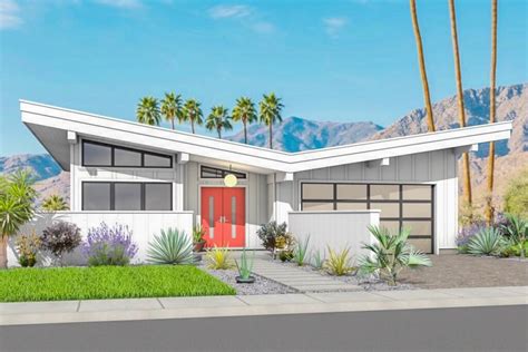 2 Bed Mid-Century Modern House Plan with Attached Garage - 67791MG ...