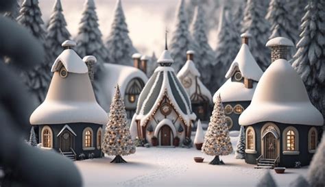 Premium AI Image | A snowy village with a christmas tree on the left ...