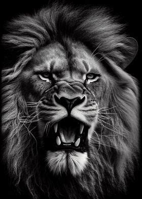 'Angry Lion Black And White' Poster by Whimsical Animals | Displate in ...