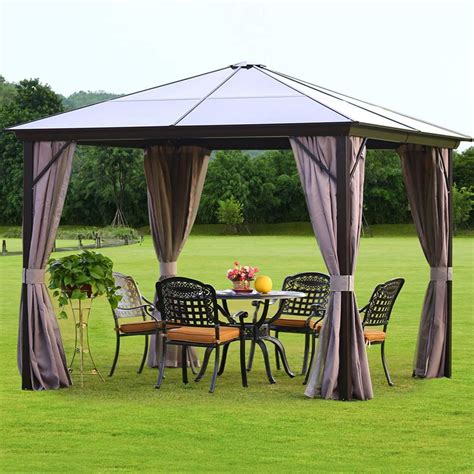 Erommy 10'x10' Outdoor Hardtop Polycarbonate Gazebo Canopy Curtains ...