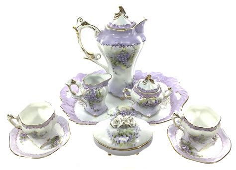 Lot - (9pc) Lavender Floral China Tea Set