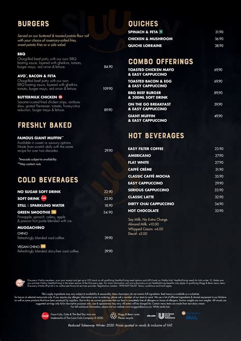 Mugg & Bean menù, East London - Main Menu | Sluurpy