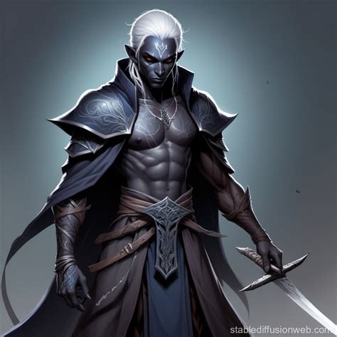 Tattooed Drow Soulknife Rogue with Weapons | Stable Diffusion Online