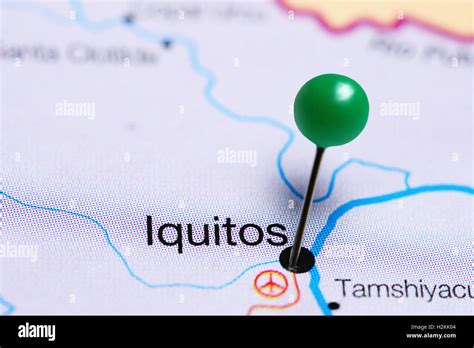 Iquitos pinned on a map of Peru Stock Photo - Alamy