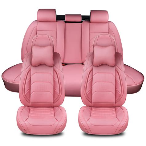 TIEHESYT Pink Car Seat Covers Full Set, Breathable Leather Automotive ...